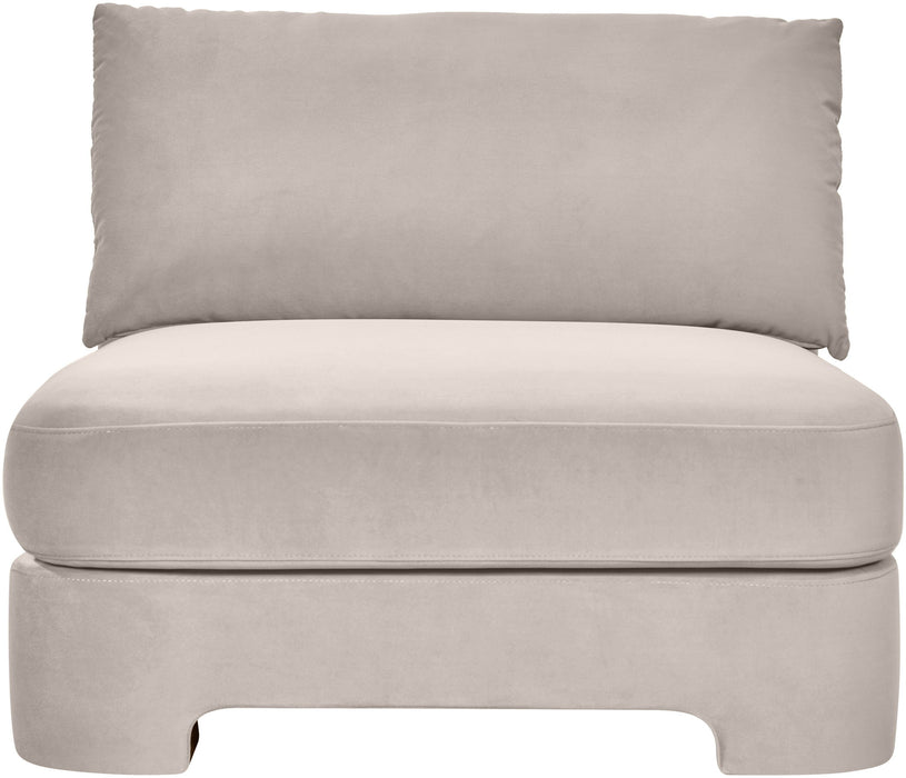 Meridian Furniture velvet upholstered armless stationary chair with a sleek, modern design and plush velvet fabric.