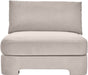 Meridian Furniture velvet upholstered armless stationary chair with a sleek, modern design and plush velvet fabric.
