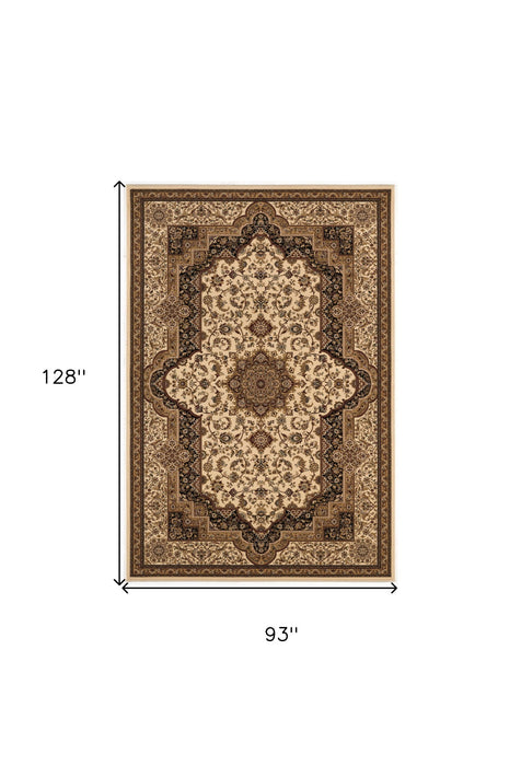 8' x 11' Oriental Power Loom Area Rug - Ivory And Black