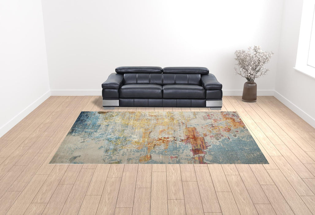 10' x 14' Abstract Power Loom Area Rug - Blue And Gray