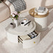 Set of 2 Giga modern round coffee tables with flower-shaped tops, glass surfaces, drawers, and off-white finish for living room.