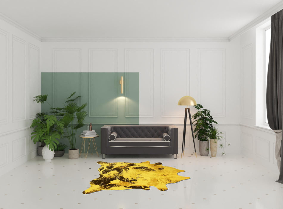 6' x 7' Cowhide Hand Knotted Area Rug - Yellow And Brown
