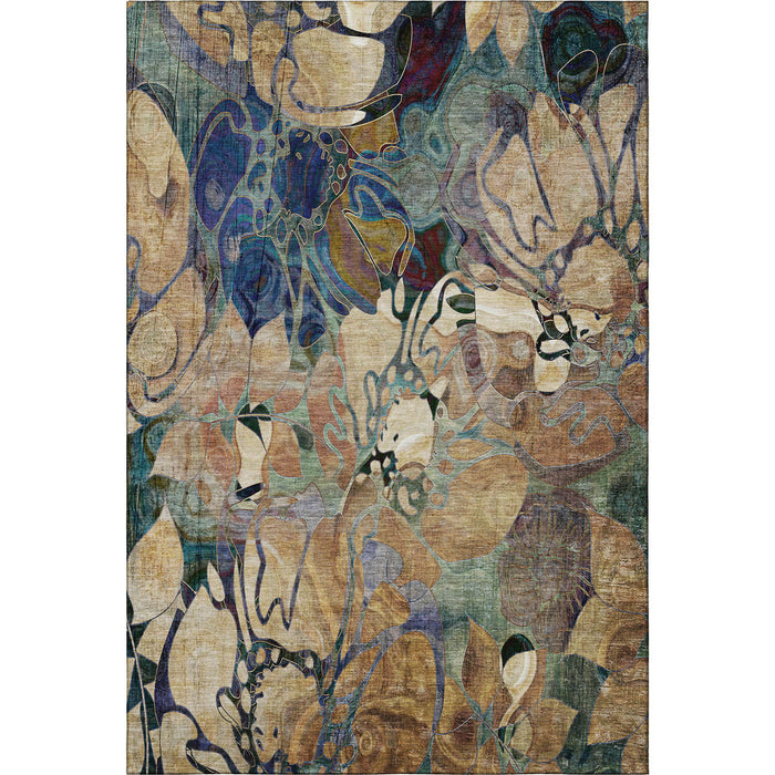 10' X 14' Abstract Distressed Washable Area Rug With UV Protection (648964) - Beige / Blue / Purple