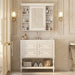 Giga bathroom vanity with medicine cabinet, four-drawer storage, adjustable shelf, and mirror for modern bathroom organization.