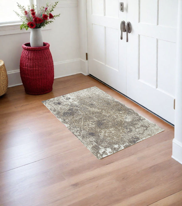 3' x 5' Abstract Non Skid Area Rug - White And Gray
