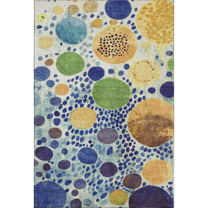 10' X 14' Geometric Washable Area Rug With UV Protection (707275) - Navy Blue / Yellow / Green