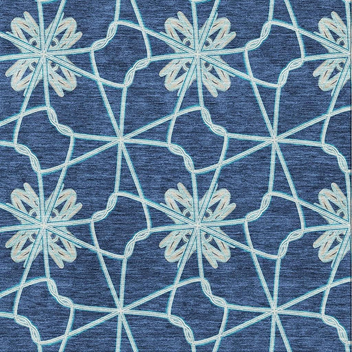 10' X 14' Geometric Washable Area Rug With UV Protection (675942) - Navy Blue / Ivory / Gray