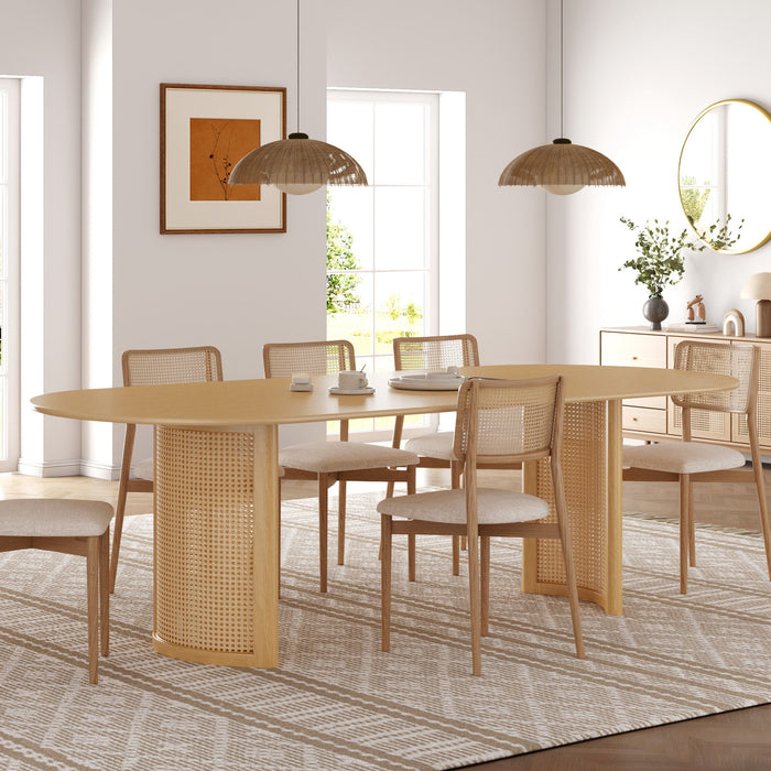 79'' Double Pedestal Base Oval Wood Dining Table - Natural