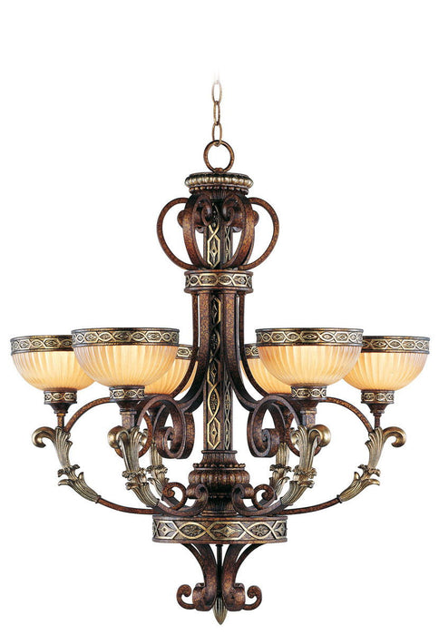 35" Six Light Metal Dimmable Chandelier With Shades - Bronze