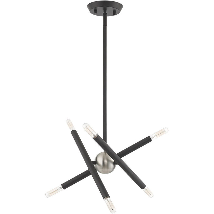 15" Six Light Dimmable Chandelier With Shades - Gray