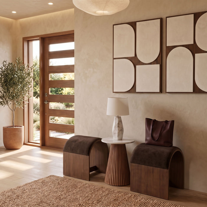 Velvet upholstered bench by Meridian Furniture featuring a sleek design and plush fabric for stylish seating.