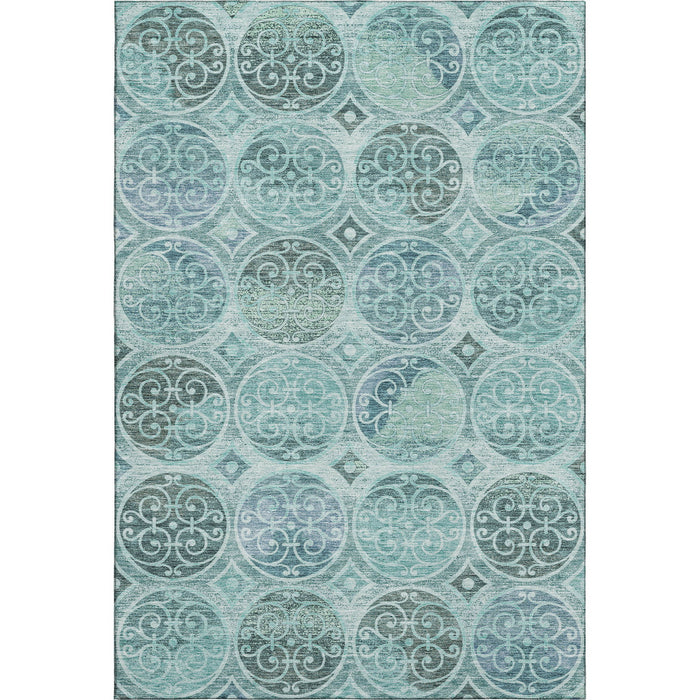 10' X 14' Medallion Washable Area Rug With UV Protection - Teal And Aqua