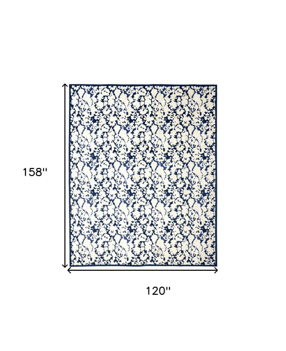 10' x 13.2' Abstract Power Loom Area Rug - Blue And Ivory