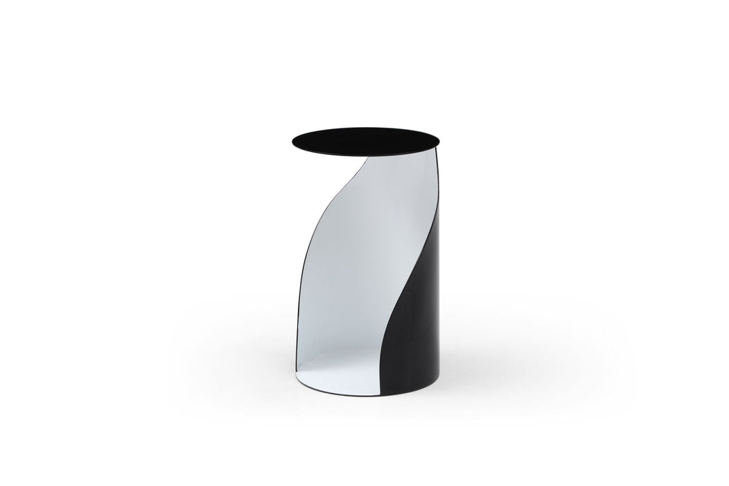 Steel Round Pedestal End Table (719934) - Black / White