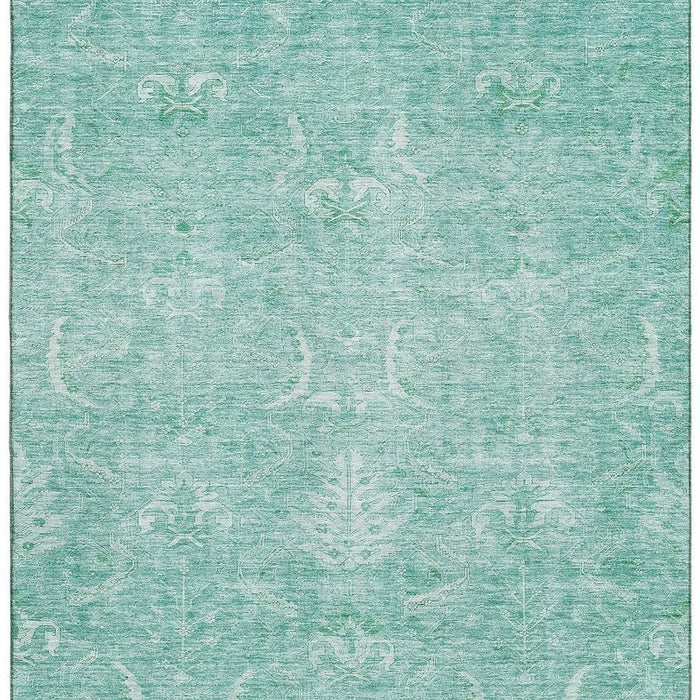 10' X 14' Damask Washable Area Rug With UV Protection (683914) - Aqua / Ivory