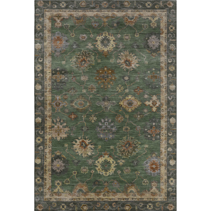 10' X 14' Oriental Washable Area Rug With UV Protection (716413) - Fern Green / Gold
