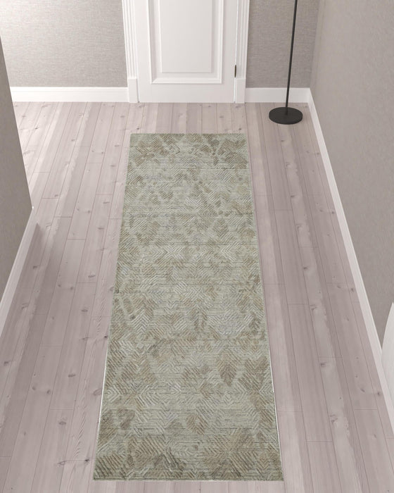 10' Abstract Hand Woven Runner Rug - Gray And Taupe