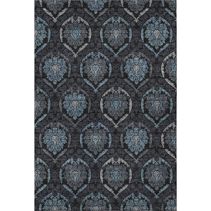 10' X 14' Medallion Washable Area Rug With UV Protection - Blue And Charcoal