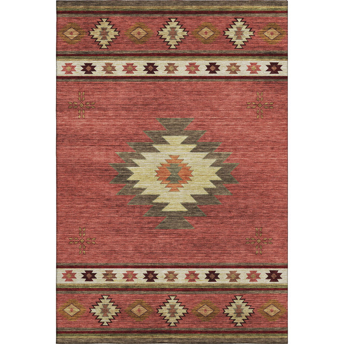 9' X 12' Geometric Washable Area Rug With UV Protection (645671) - Cinnamon / Ivory / Beige