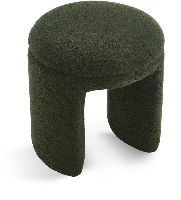 Meridian Furniture Bowen Ottoman stool with soft fabric upholstery and wooden legs, used as a versatile footrest or accent piece.