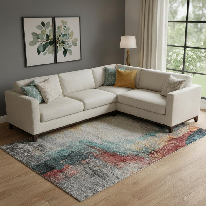 10' X 14' Abstract Washable Area Rug With UV Protection (715633) - Teal / Mauve