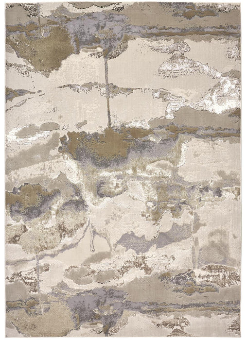 7' x 10' Abstract Stain Resistant Area Rug - Gray Ivory And Gold