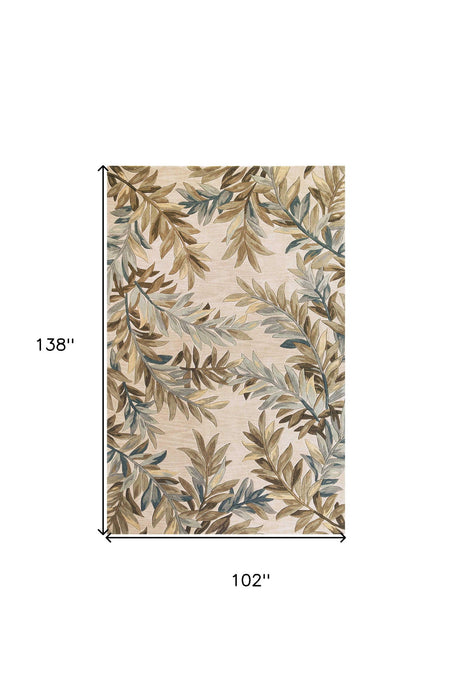 9' x 12' Hand Tufted Pinnate Fronds Indoor Area Rug - Ivory