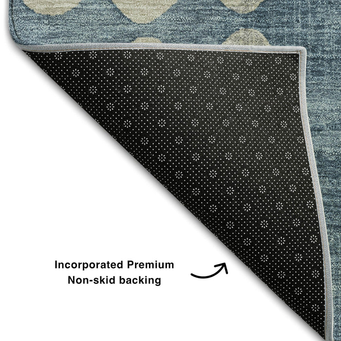 10' X 14' Polka Dot Washable Area Rug With UV Protection (669114) - Denim Blue / Beige