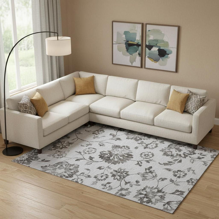 10' X 14' Floral Washable Area Rug With UV Protection (667915) - Gray / Charcoal