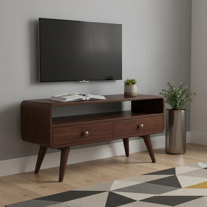 Solid Wood Enclosed Open Storage TV Stand - Walnut