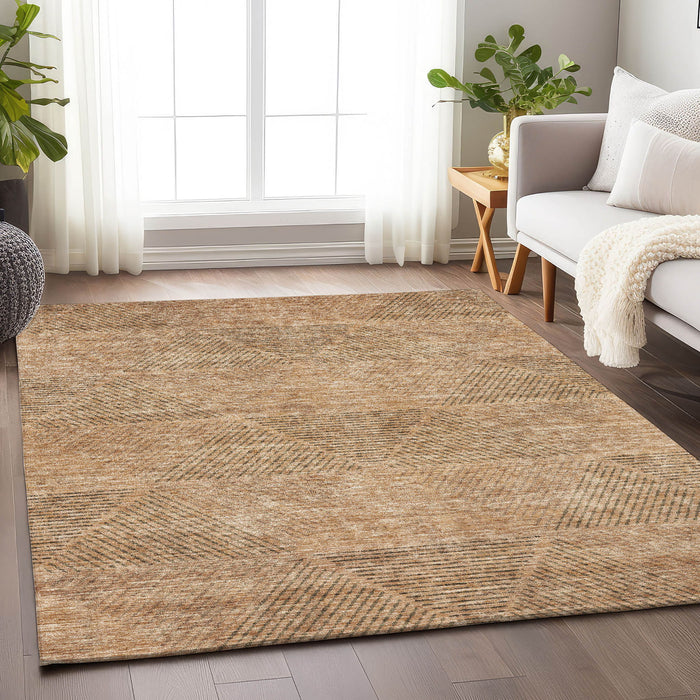 8' X 10' Geometric Washable Area Rug With UV Protection - Copper And Brown