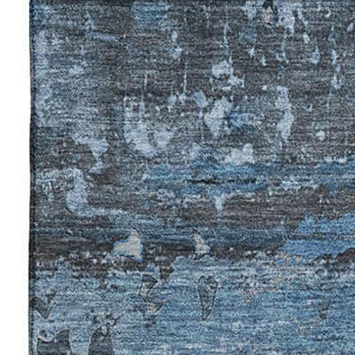 10' X 14' Abstract Washable Area Rug With UV Protection (648844) - Denim Blue / Gray