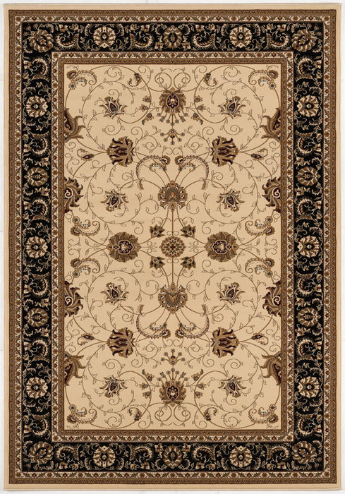 8' x 11' Oriental Power Loom Area Rug - Black And Ivory