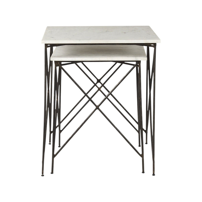 Marble And Metal Square Nested Tables (Set of 2) - Black And White