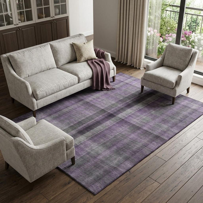 8' X 10' Plaid Washable Area Rug With UV Protection (648512) - Purple / Gray