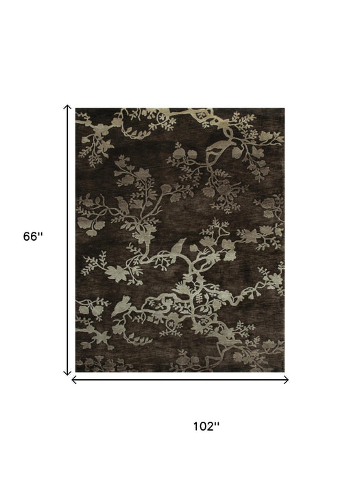 5' X 8' Wool Floral Hand Knotted Area Rug (744177) - Gray / Silver