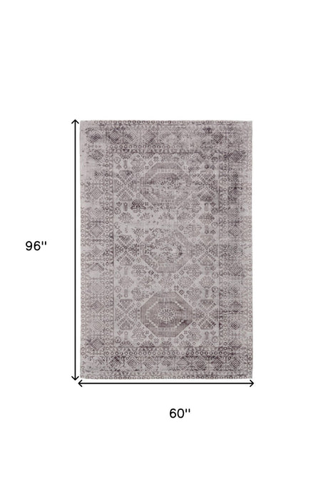 5' x 8' Abstract Hand Woven Area Rug - Gray And Purple