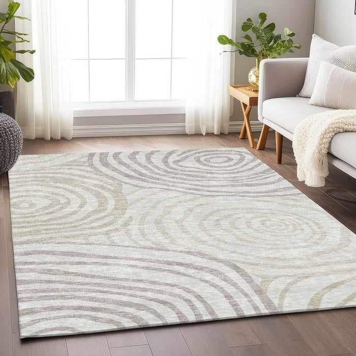 10' X 14' Khaki Abstract Washable Area Rug With UV Protection - Ivory