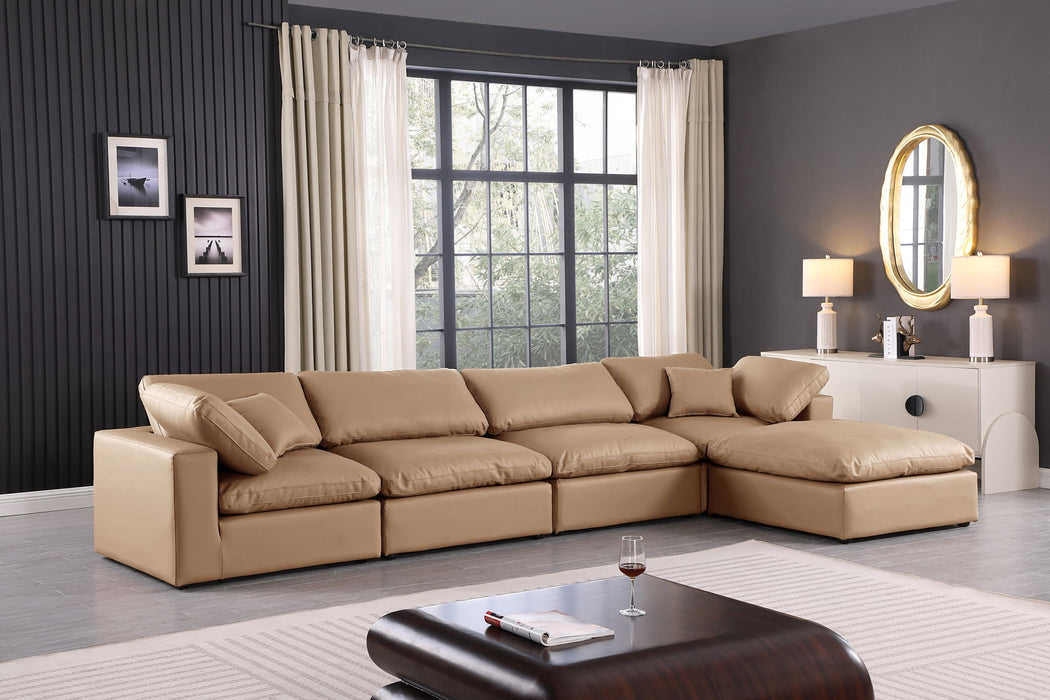 Comfy - 5 Piece Faux Leather Modular Sectional With Chaise - Tan