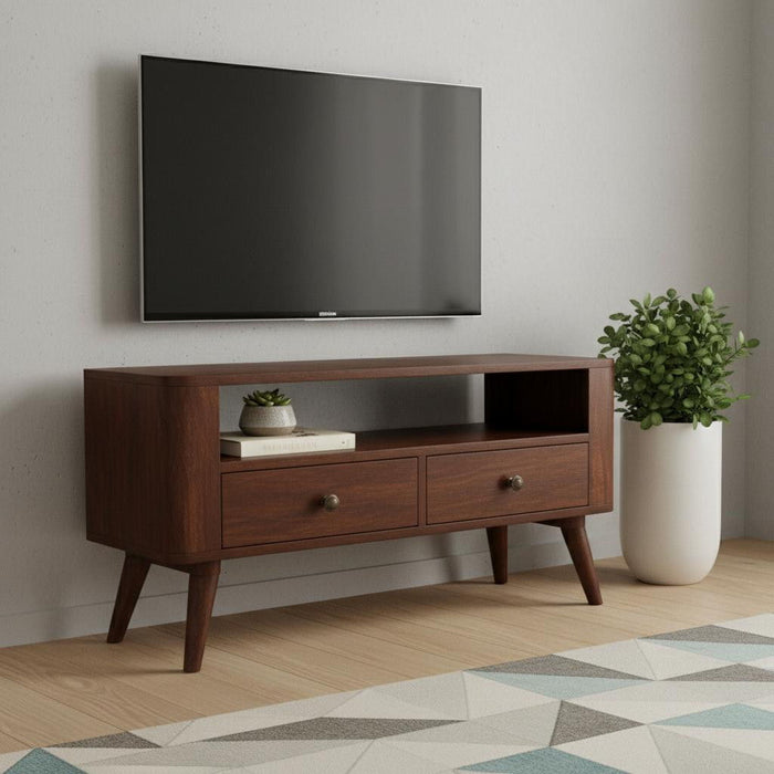 Solid Wood Enclosed Open Storage TV Stand (719185) - Brown