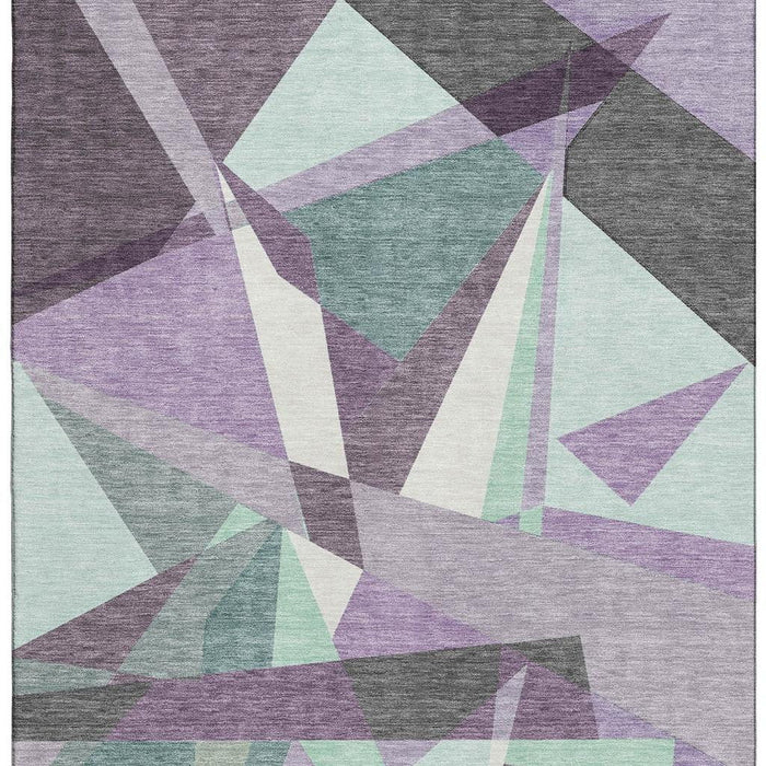 10' X 14' Geometric Washable Area Rug With UV Protection (694761) - Purple / Ivory / Teal