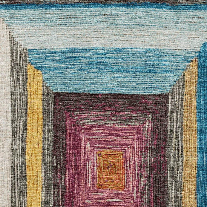 10' X 14' Geometric Washable Area Rug With UV Protection (709336) - Amber / Pink / Teal