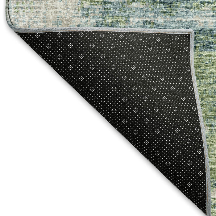 9' X 12' Abstract Washable Area Rug Polyester With UV Protection - Green / Ivory