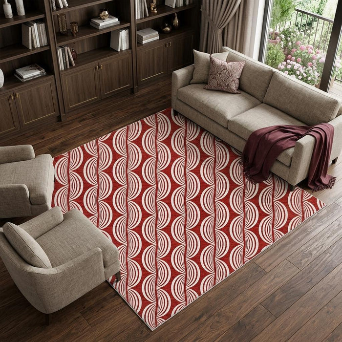 10' X 14' Ogee Washable Area Rug With UV Protection (682757) - Red / Ivory