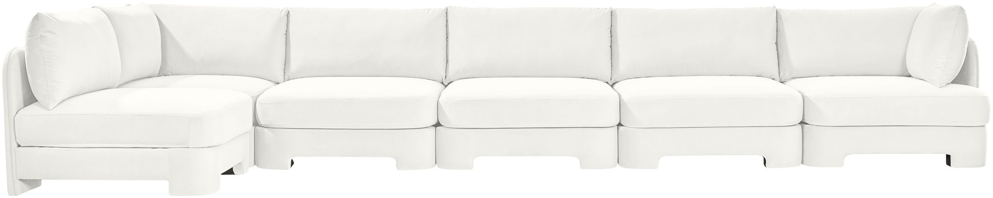Meridian Furniture Hammond velvet upholstery 6-piece L-shaped armless sectional sofa in a stationary design.