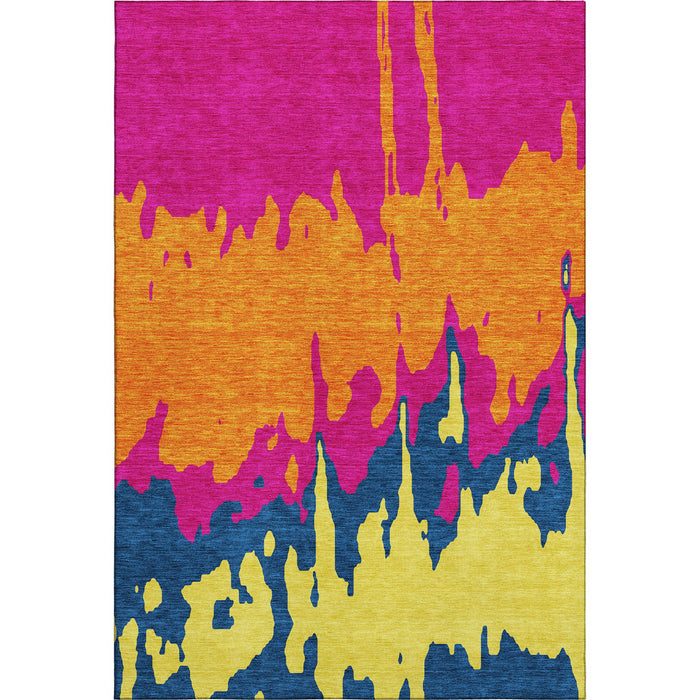 10' X 14' Abstract Washable Area Rug With UV Protection (676146) - Pink / Orange / Blue / Lime Green