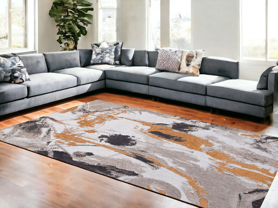 8' x 11' Abstract Non Skid Area Rug - Gray And White