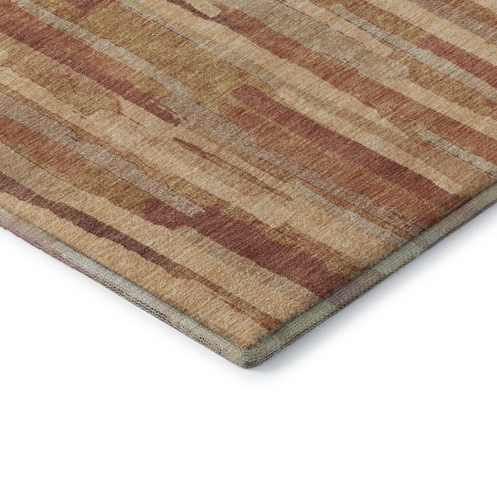 10' X 14' Striped Washable Area Rug With UV Protection (692958) - Salmon / Brick Red / Gold