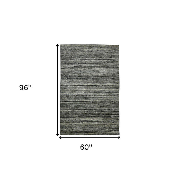 5' X 8' Wool Striped Hand Woven Area Rug (570268) - Gray / Black