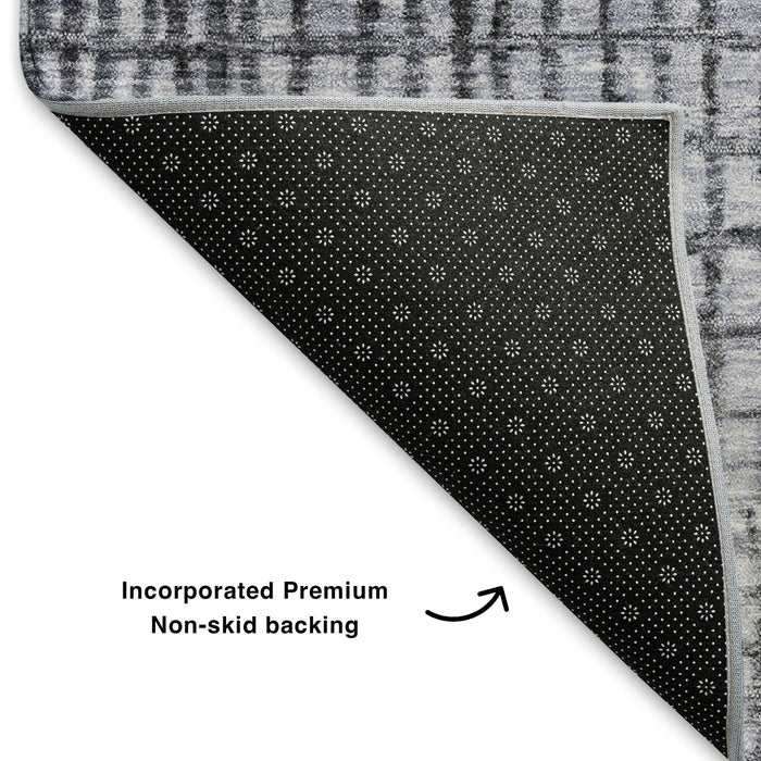 10' X 14' Geometric Washable Area Rug With UV Protection (705029) - Denim Blue / Ivory